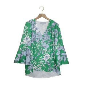 Tuckernuck Green Blue Blouse V- Neck Floral Sz XS